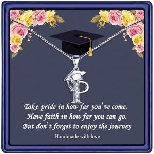 Yoosteel Graduation Gifts for Her 2025, Initial Necklaces Graduation Cap Necklace Friendship Gifts for Women Friends Her 2025(P)