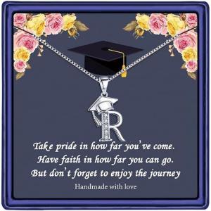 Yoosteel Graduation Gifts for Her 2025, Initial Necklaces Graduation Cap Necklace Friendship Gifts for Women Friends Her 2025(R)