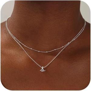 Yoosteel Layered Initial Necklaces for Women Trendy, 14K Gold Plated Letter A-Z Necklace Gold/Silver Initial Necklace Stack Birthday Gifts for Women Teen Girls Jewelry Gifts(Silver)