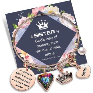 Yoosteel Rose Gold Sister Bracelet, Inspirational Gift for Sister, Bangle Bracelet with Quote, Stainless Steel, Expandable, Hypoallergenic, Perfect for Sister’s Birthday or Mother’s Day