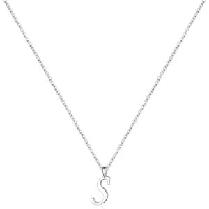 Yoosteel S925 Sterling Silver Initial Necklaces for Women Teen Girls – Sterling Silver Initial Necklace Tiny Cursive Letter Necklace Jewelry Birthday Gifts for Women Girls(Silver)