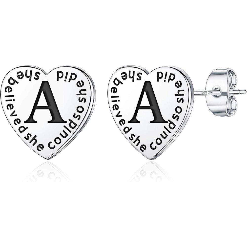 imageGraduation Gifts for Her 2021 Engraved She Believed She Could So She Did Inspirational Friendship Gifts Heart Earrings With Letter A Graduation Gifts for Him 2021 High School Graduation Gifts