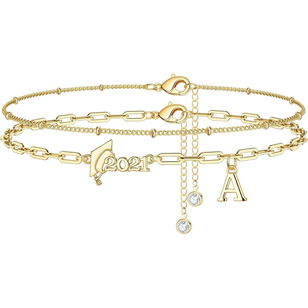 imageYoosteel Graduation Gifts Ankle Bracelets for Women Initial A Charm Beaded Anklets Layering Graduation Ankle Bracelets College Graduation Gifts for Her Him Layered Gold Anklets for Women