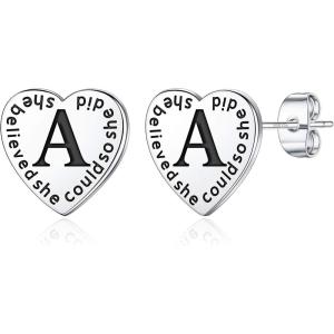 Graduation Gifts for Her 2021, Engraved She Believed She Could So She Did Inspirational Friendship Gifts Heart Earrings With Letter A Graduation Gifts for Him 2021 High School Graduation Gifts