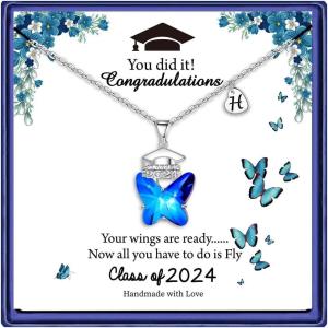 Inspirational Graduation Gifts for Her 2024, Inspirational Necklace with 2024 Graduation Grad Cap Spread Your Wings And Fly Butterfly Necklace Class of 2024 Graduation Gifts