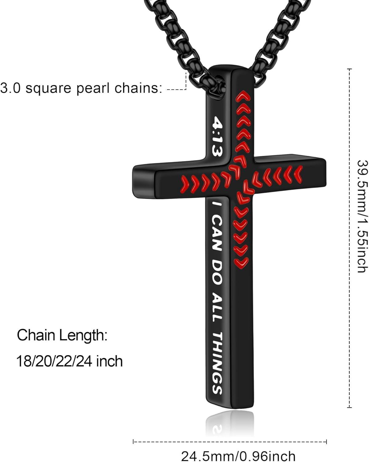 imageYoosteel Baseball Cross Necklace for Boys Men 2 Pcs Stainless Steel Bible Verse Cross Pendant Necklaces Black Silver Chain 1824 inch Religious Gifts for Boy20 inch 2 Pcs BlackSilverPlated