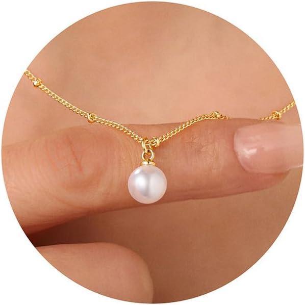 imageYoosteel Pearl Necklace for Women14KGoldPlated Pearl Pendant Necklaces Minimalist Women Pearls Layered Necklace Dainty Trendy Bridal Bridesmaid Wedding Gifts for HerSingle Pearl PendantGD