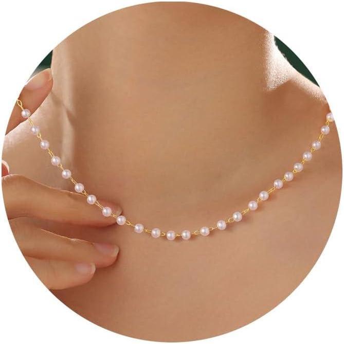 imageYoosteel Pearl Necklace for Women14KGoldPlated Pearl Pendant Necklaces Minimalist Women Pearls Layered Necklace Dainty Trendy Bridal Bridesmaid Wedding Gifts for HerTiny Pearl ChokerGD