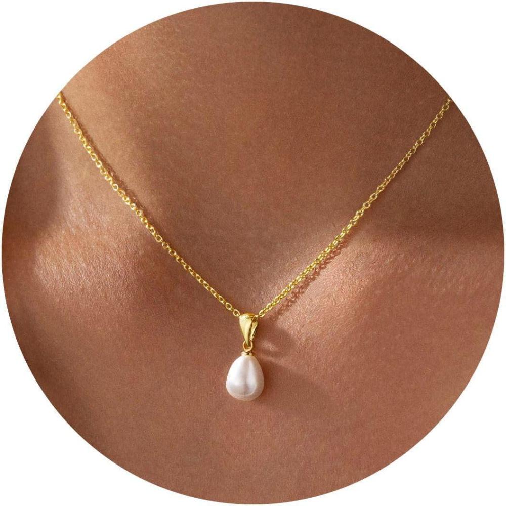 imageYoosteel Pearl Necklace for Women14KGoldPlated Pearl Pendant Necklaces Minimalist Women Pearls Layered Necklace Dainty Trendy Bridal Bridesmaid Wedding Gifts for HerDrop PearlGD