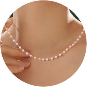 Yoosteel Pearl Necklace for Women,14K-Gold-Plated Pearl Pendant Necklaces Minimalist Women Pearls Layered Necklace Dainty Trendy Bridal Bridesmaid Wedding Gifts for Her(Tiny Pearl Choker-GD)