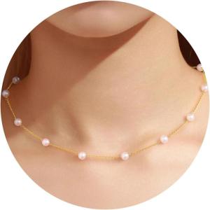 Yoosteel Pearl Necklace for Women,14K-Gold-Plated Pearl Pendant Necklaces Minimalist Women Pearls Layered Necklace Dainty Trendy Bridal Bridesmaid Wedding Gifts for Her(Satellite Pearl Choker-GD)