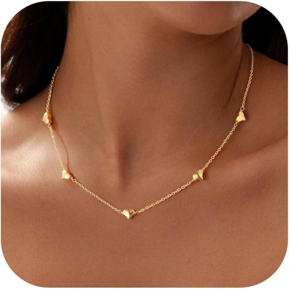 imageYoosteel Dainty Goldplated Clover Pearl Heart Butterfly Star flower Choker Necklace for Women 14K Gold Plated Cubic Zirconia Pendant Station Necklaces for Women Teens Trendy Prom Jewelry GiftsSmooth Lovegold plated