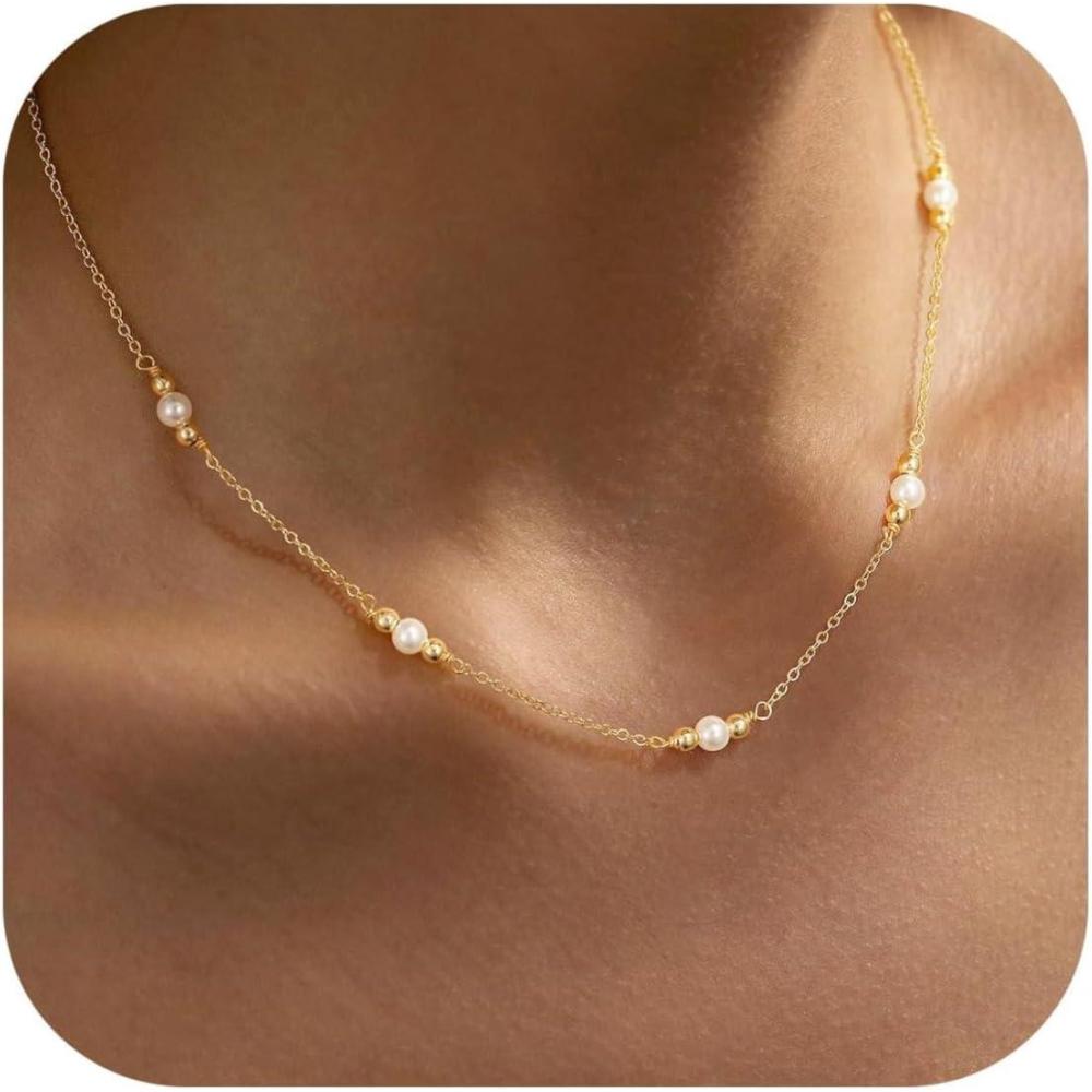 imageYoosteel Dainty Goldplated Clover Pearl Heart Butterfly Star flower Choker Necklace for Women  14K Gold Plated Cubic Zirconia Pendant Station Necklaces for Women Teens Trendy Prom Jewelry GiftsPearlgold plated