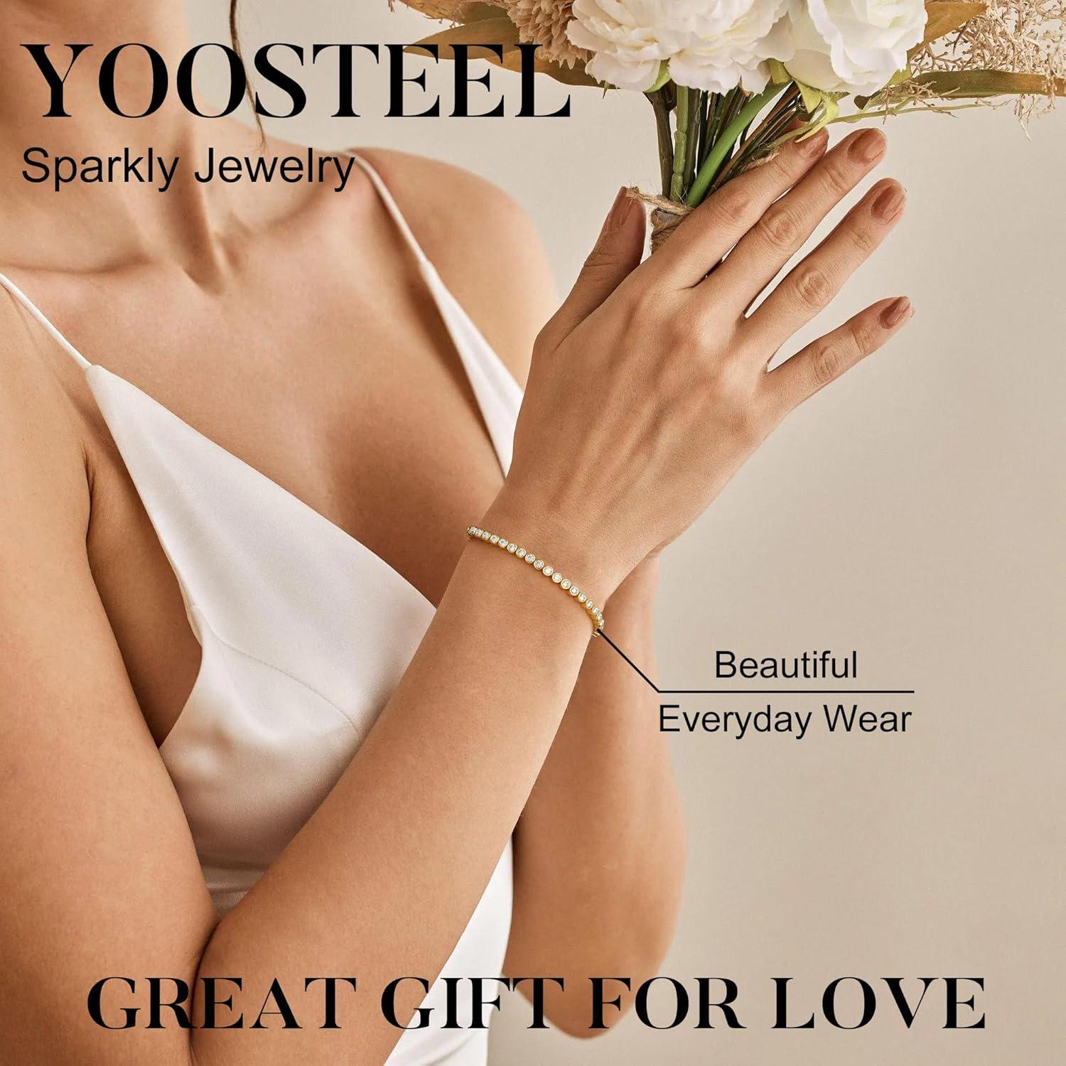 imageYoosteel 14KGoldWhiteGoldPlated Tennis Bracelets for Women 3mm Cubic Zirconia Classic Bracelet for Women Dainty Trendy CZ Jewelry Gift 65775 InchBezel14KWhite GoldPlated