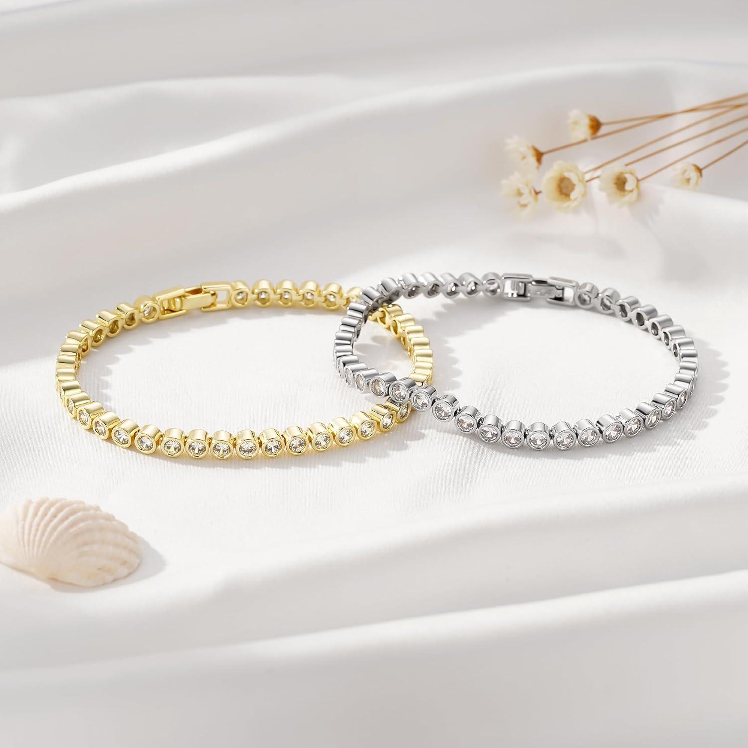 imageYoosteel 14KGoldWhiteGoldPlated Tennis Bracelets for Women 3mm Cubic Zirconia Classic Bracelet for Women Dainty Trendy CZ Jewelry Gift 65775 InchBezel14KYellow GoldPlated