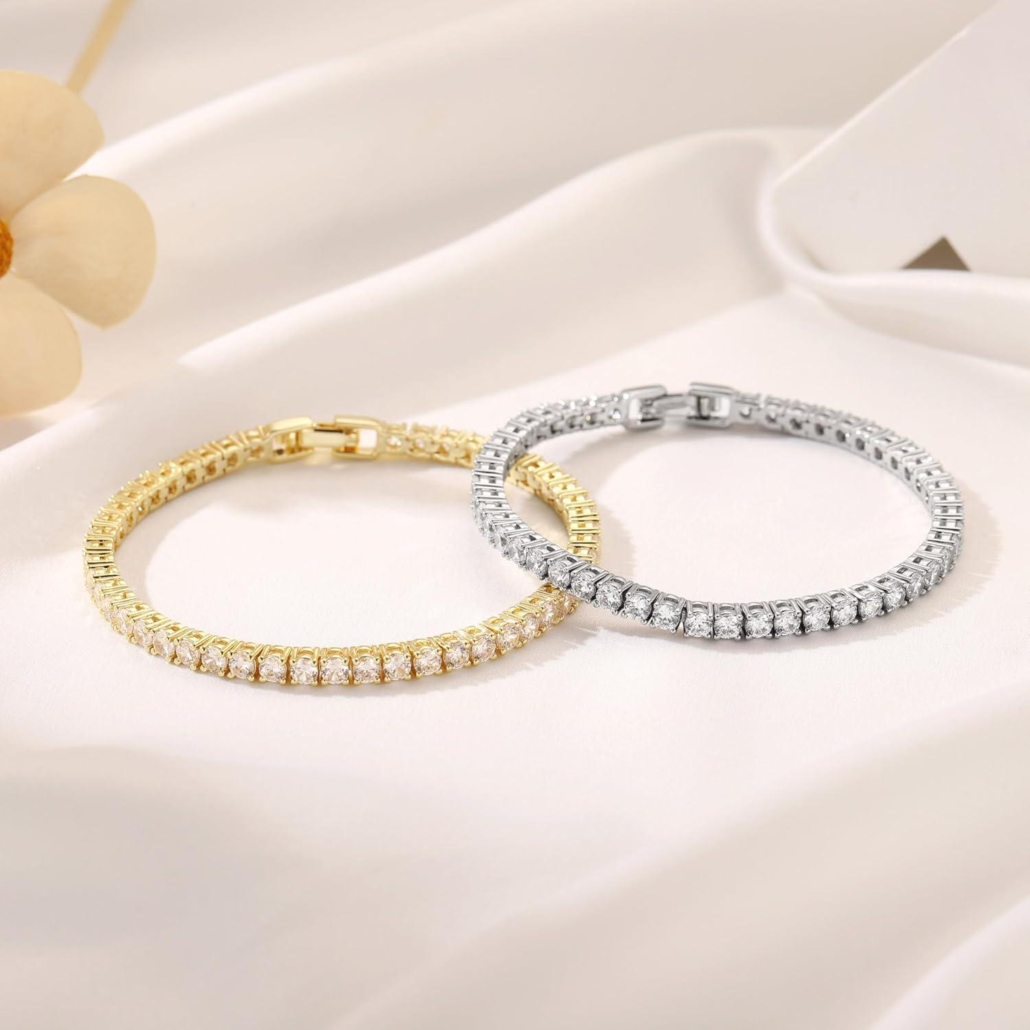 imageYoosteel 14KGoldWhiteGoldPlated Tennis Bracelets for Women 3mm Cubic Zirconia Classic Bracelet for Women Dainty Trendy CZ Jewelry Gift 65775 InchFour Claws 14KYellow GoldPlated