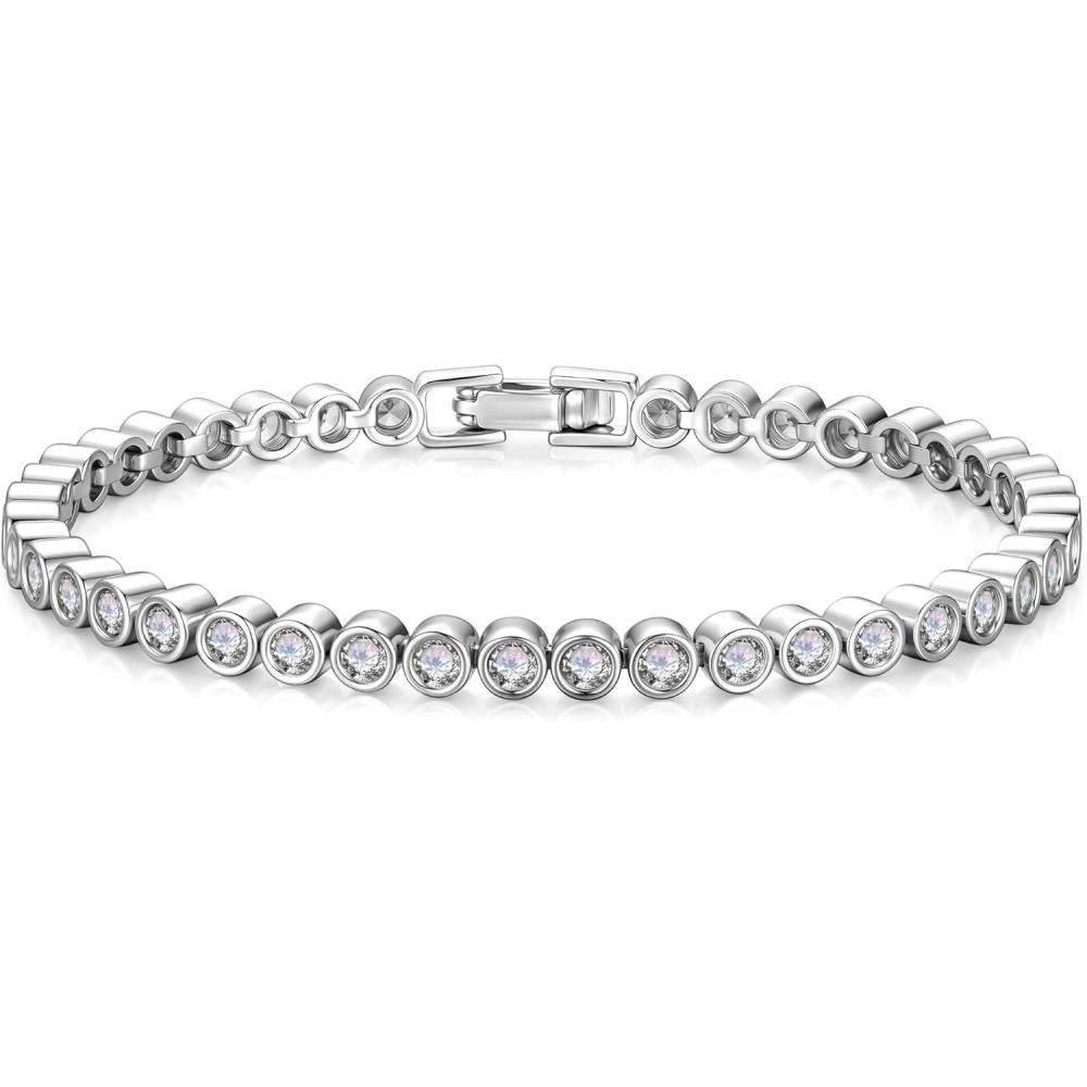 imageYoosteel 14KGoldWhiteGoldPlated Tennis Bracelets for Women 3mm Cubic Zirconia Classic Bracelet for Women Dainty Trendy CZ Jewelry Gift 65775 InchBezel14KWhite GoldPlated