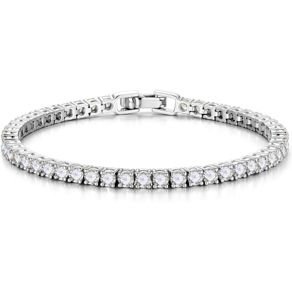 imageYoosteel 14KGoldWhiteGoldPlated Tennis Bracelets for Women  3mm Cubic Zirconia Classic Bracelet for Women Dainty Trendy CZ Jewelry Gift 65775 InchFour Claws14KWhite GoldPlated