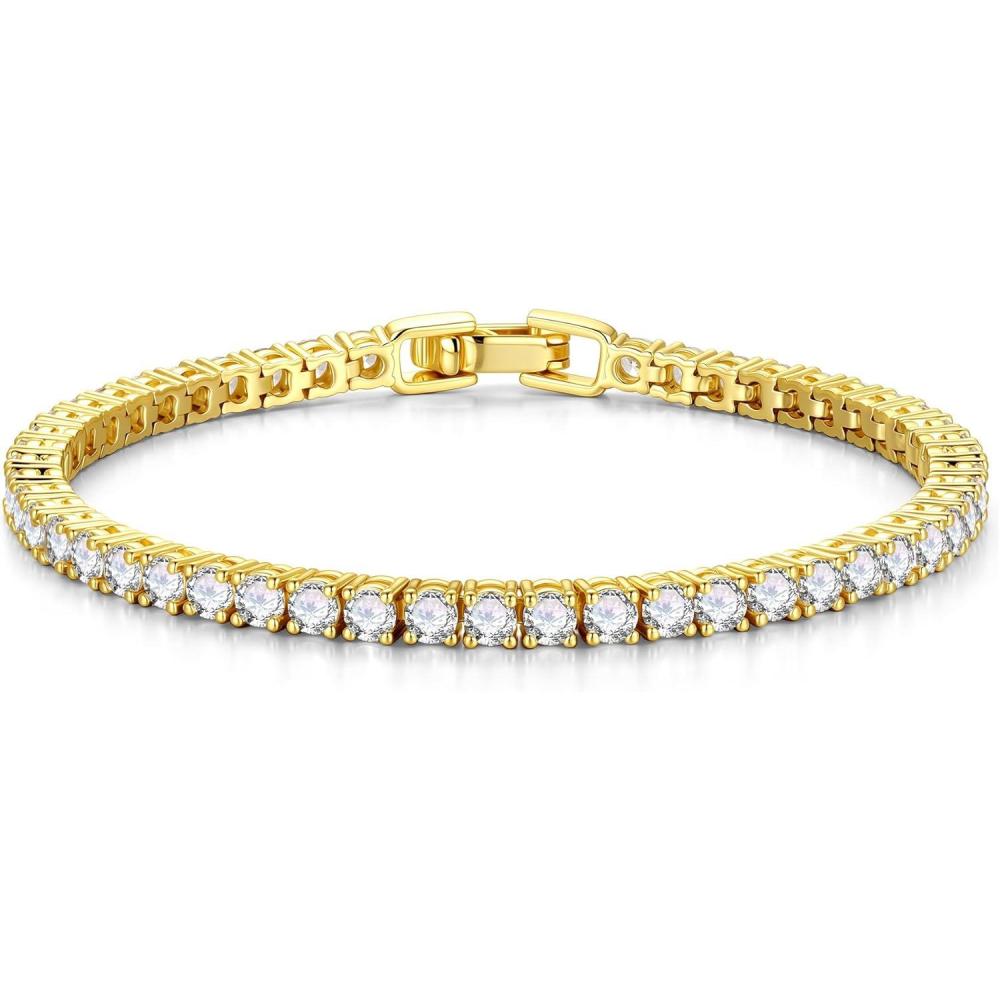 imageYoosteel 14KGoldWhiteGoldPlated Tennis Bracelets for Women 3mm Cubic Zirconia Classic Bracelet for Women Dainty Trendy CZ Jewelry Gift 65775 InchFour Claws 14KYellow GoldPlated
