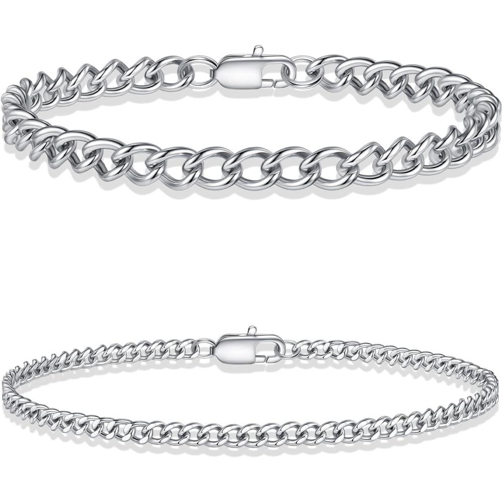 imageYoosteel Silver Stackable Bracelets Set for Men Non Tarnish  Stainless Steel Bracelet Stack Rope Figaro Paperclip Cuban Link Chain Bracelets Sets for Men Jewelry Gifts 758390 Inches2pcs cuba chain