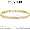 Yoosteel 14K-Gold/White-Gold-Plated Tennis Bracelets for Women – 3mm Cubic Zirconia Classic Bracelet for Women Dainty Trendy CZ Jewelry Gift 6.5/7/7.5 Inch(Bezel-14K-Yellow Gold-Plated)