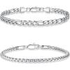Yoosteel Silver Stackable Bracelets Set for Men Non Tarnish – Stainless Steel Bracelet Stack Rope Figaro Paperclip Cuban Link Chain Bracelets Sets for Men Jewelry Gifts 7.5/8.3/9.0 Inches(2pcs figaro flower basket chain)