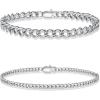 Yoosteel Silver Stackable Bracelets Set for Men Non Tarnish – Stainless Steel Bracelet Stack Rope Figaro Paperclip Cuban Link Chain Bracelets Sets for Men Jewelry Gifts 7.5/8.3/9.0 Inches(2pcs cuba chain)