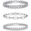 Yoosteel Silver Stackable Bracelets Set for Men Non Tarnish – Stainless Steel Bracelet Stack Rope Figaro Paperclip Cuban Link Chain Bracelets Sets for Men Jewelry Gifts 7.5/8.3/9.0 Inches(3Pcs cuba paperclip chain)