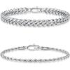 Yoosteel Silver Stackable Bracelets Set for Men Non Tarnish – Stainless Steel Bracelet Stack Rope Figaro Paperclip Cuban Link Chain Bracelets Sets for Men Jewelry Gifts 7.5/8.3/9.0 Inches(2pcs cuba rope chain)