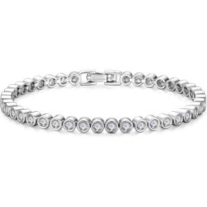 Yoosteel 14K-Gold/White-Gold-Plated Tennis Bracelets for Women – 3mm Cubic Zirconia Classic Bracelet for Women Dainty Trendy CZ Jewelry Gift 6.5/7/7.5 Inch(Bezel-14K-White Gold-Plated)