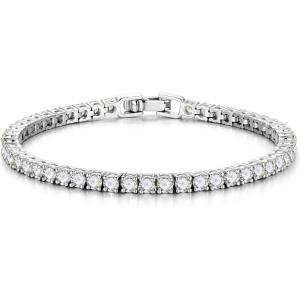 Yoosteel 14K-Gold/White-Gold-Plated Tennis Bracelets for Women – 3mm Cubic Zirconia Classic Bracelet for Women Dainty Trendy CZ Jewelry Gift 6.5/7/7.5 Inch(Four Claws-14K-White Gold-Plated)