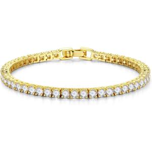 Yoosteel 14K-Gold/White-Gold-Plated Tennis Bracelets for Women – 3mm Cubic Zirconia Classic Bracelet for Women Dainty Trendy CZ Jewelry Gift 6.5/7/7.5 Inch(Four Claws -14K-Yellow Gold-Plated)