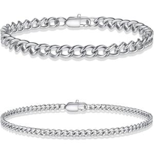 Yoosteel Silver Stackable Bracelets Set for Men Non Tarnish – Stainless Steel Bracelet Stack Rope Figaro Paperclip Cuban Link Chain Bracelets Sets for Men Jewelry Gifts 7.5/8.3/9.0 Inches(2pcs cuba chain)