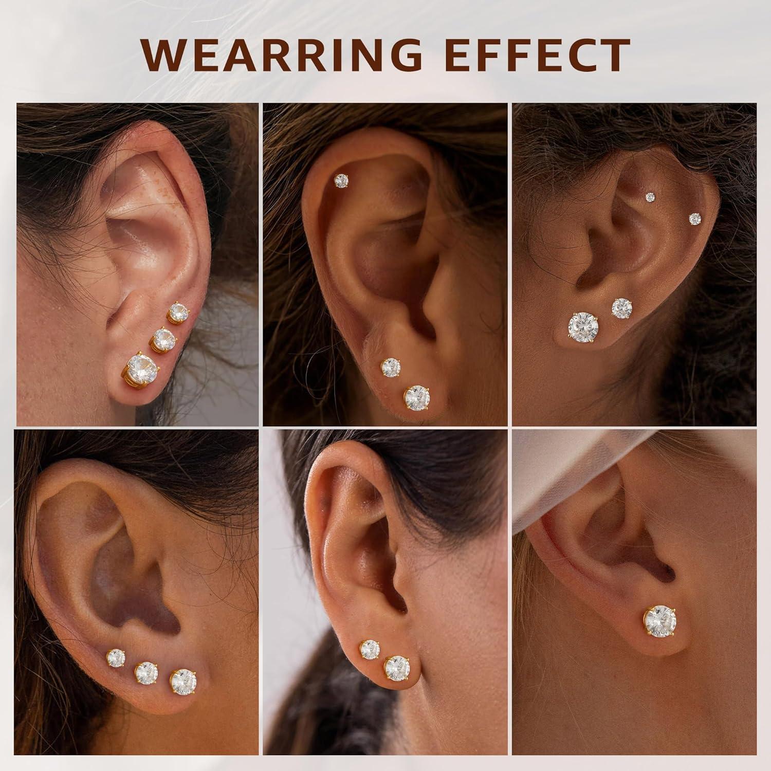 imageHypoallergenic Silver Flat Back Earrings for WomenStud Cartilage Earrings for Sensitive Ears Cubic Zirconia Ball Earring Sets Trendy JewelryCZ14KGoldPlated