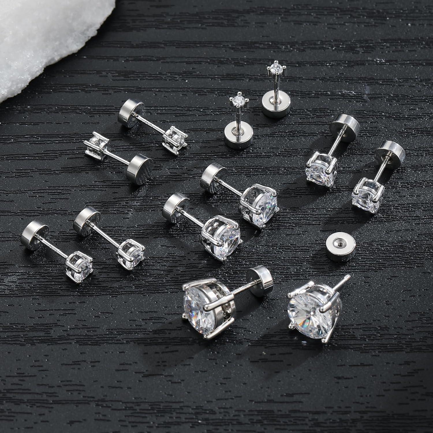 imageHypoallergenic Silver Flat Back Earrings for WomenStud Cartilage Earrings for Sensitive Ears Cubic Zirconia Ball Earring Sets Trendy JewelryCZSliverPlated