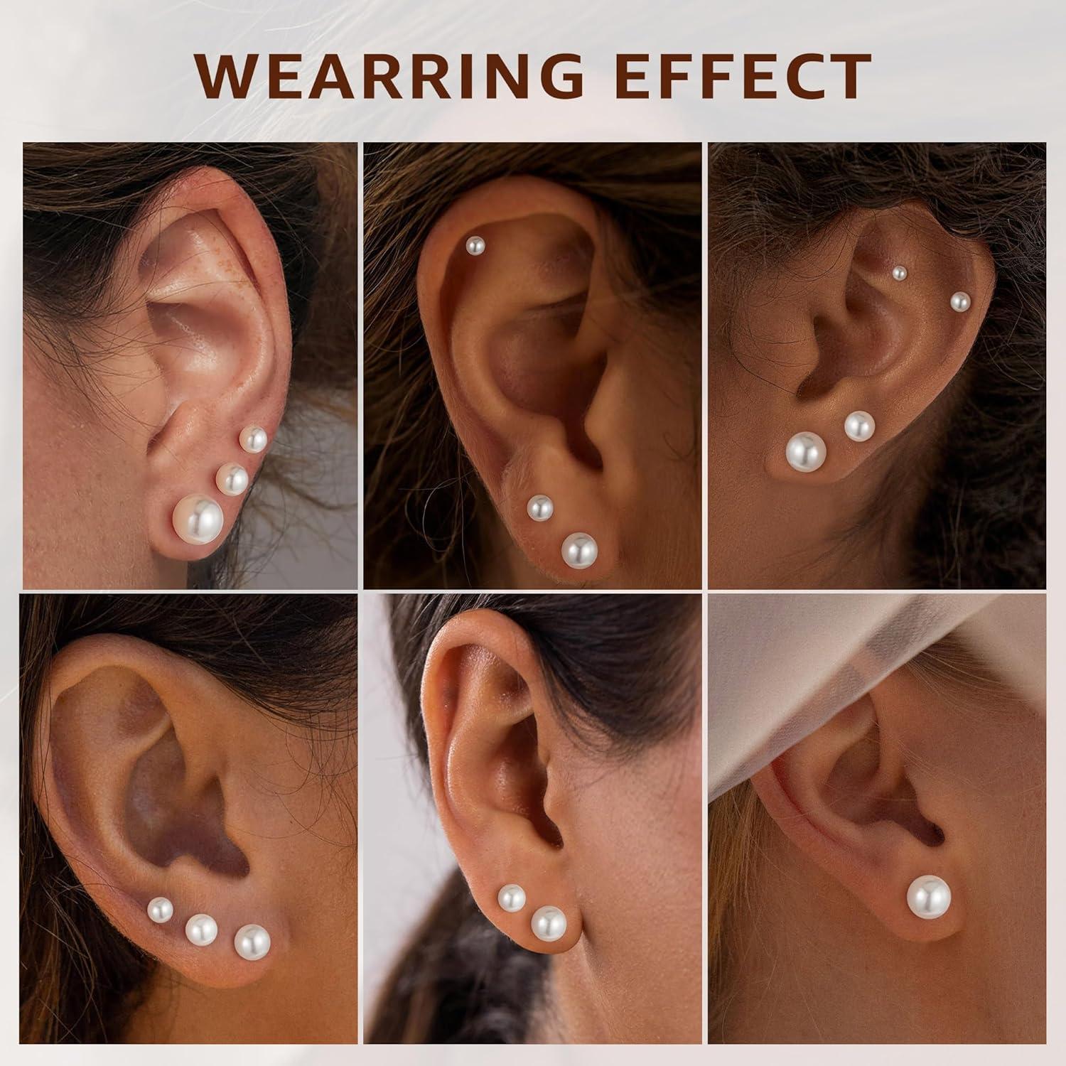 imageHypoallergenic Silver Flat Back Earrings for WomenStud Cartilage Earrings for Sensitive Ears Cubic Zirconia Ball Earring Sets Trendy JewelryPearl14KGoldPlated