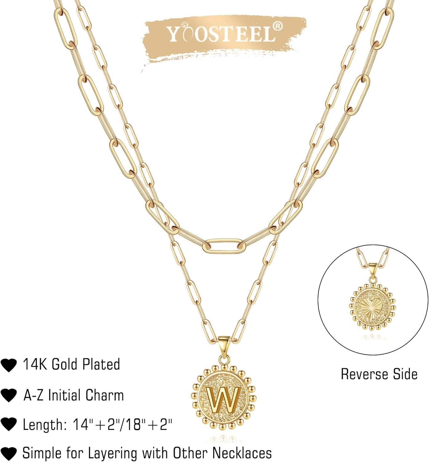 imageYoosteel Easter Basket Stuffers Layered Initial Necklaces for Women Gifts 14K Gold Plated Dainty Layering Paperclip Link Chain Necklace Coin Initial Necklace Birthday Gifts for Women Teen GirlsGold
