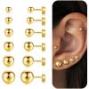 Hypoallergenic Silver Flat Back Earrings for Women,Stud Cartilage Earrings for Sensitive Ears Cubic Zirconia Ball Earring Sets Trendy Jewelry(Ball-14K-Gold-Plated)