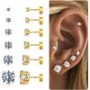 Hypoallergenic Silver Flat Back Earrings for Women,Stud Cartilage Earrings for Sensitive Ears Cubic Zirconia Ball Earring Sets Trendy Jewelry(CZ-14K-Gold-Plated)