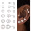 Hypoallergenic Silver Flat Back Earrings for Women,Stud Cartilage Earrings for Sensitive Ears Cubic Zirconia Ball Earring Sets Trendy Jewelry(Pearl-Sliver-Plated)