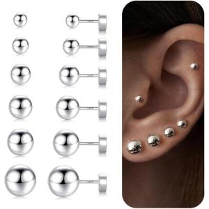 Hypoallergenic Silver Flat Back Earrings for Women,Stud Cartilage Earrings for Sensitive Ears Cubic Zirconia Ball Earring Sets Trendy Jewelry(Ball-Sliver-Plated)