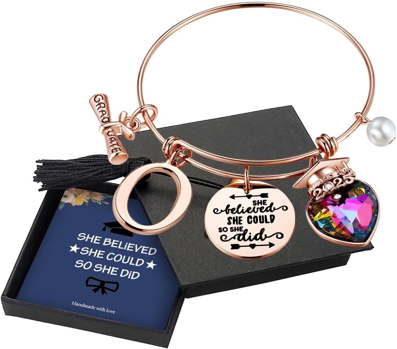 imageYoosteel 2026 Graduation Gifts for Her Bracelets Engraved Inspirational Initial Charm Bracelets She Believed She Could Bracelet College Graduation Gifts for Her Women Daughter14K Rose GoldPlated