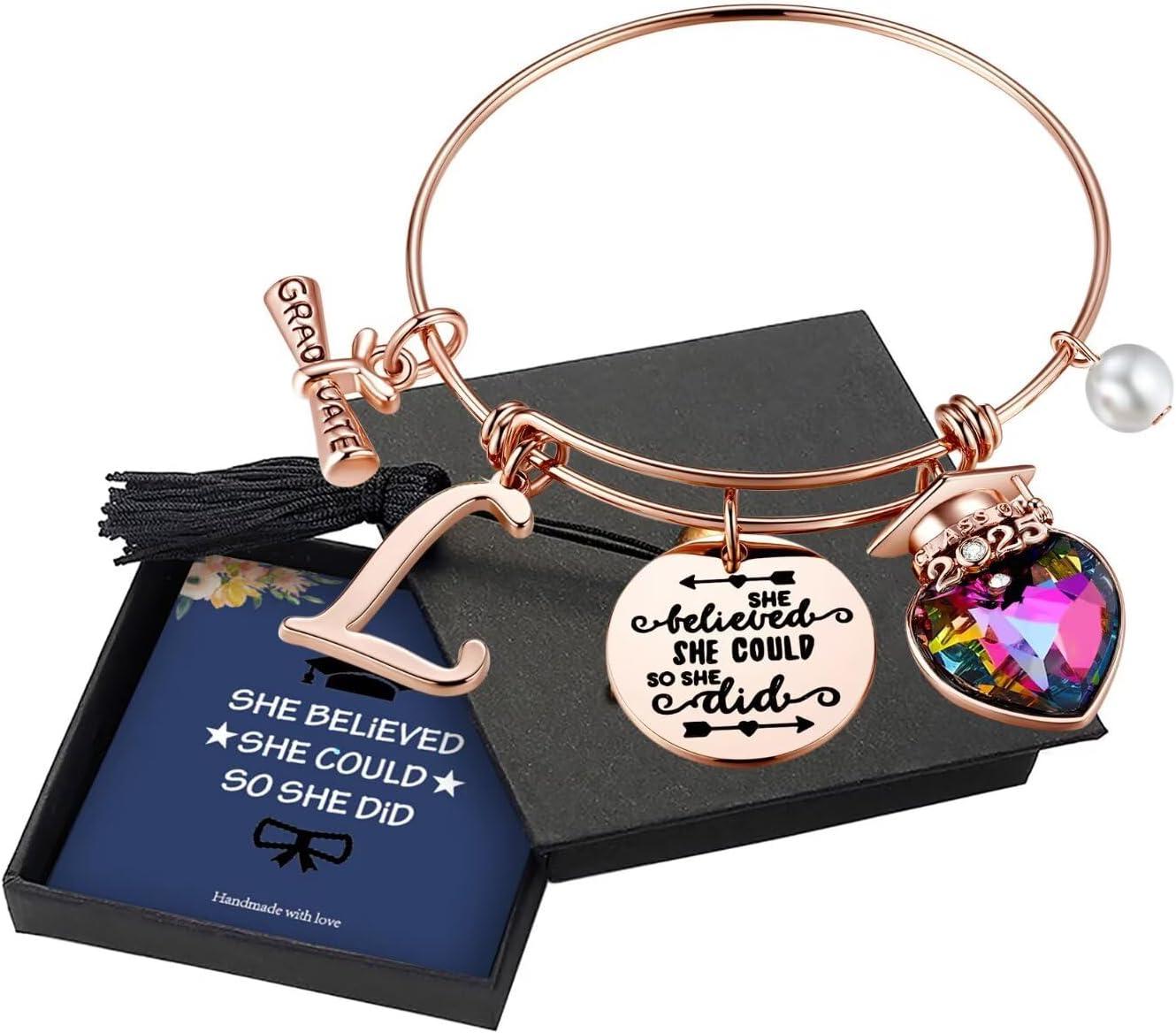 imageYoosteel 2026 Graduation Gifts for Her Bracelets Engraved Inspirational Initial Charm Bracelets She Believed She Could Bracelet College Graduation Gifts for Her Women Daughter14K Rose GoldPlated