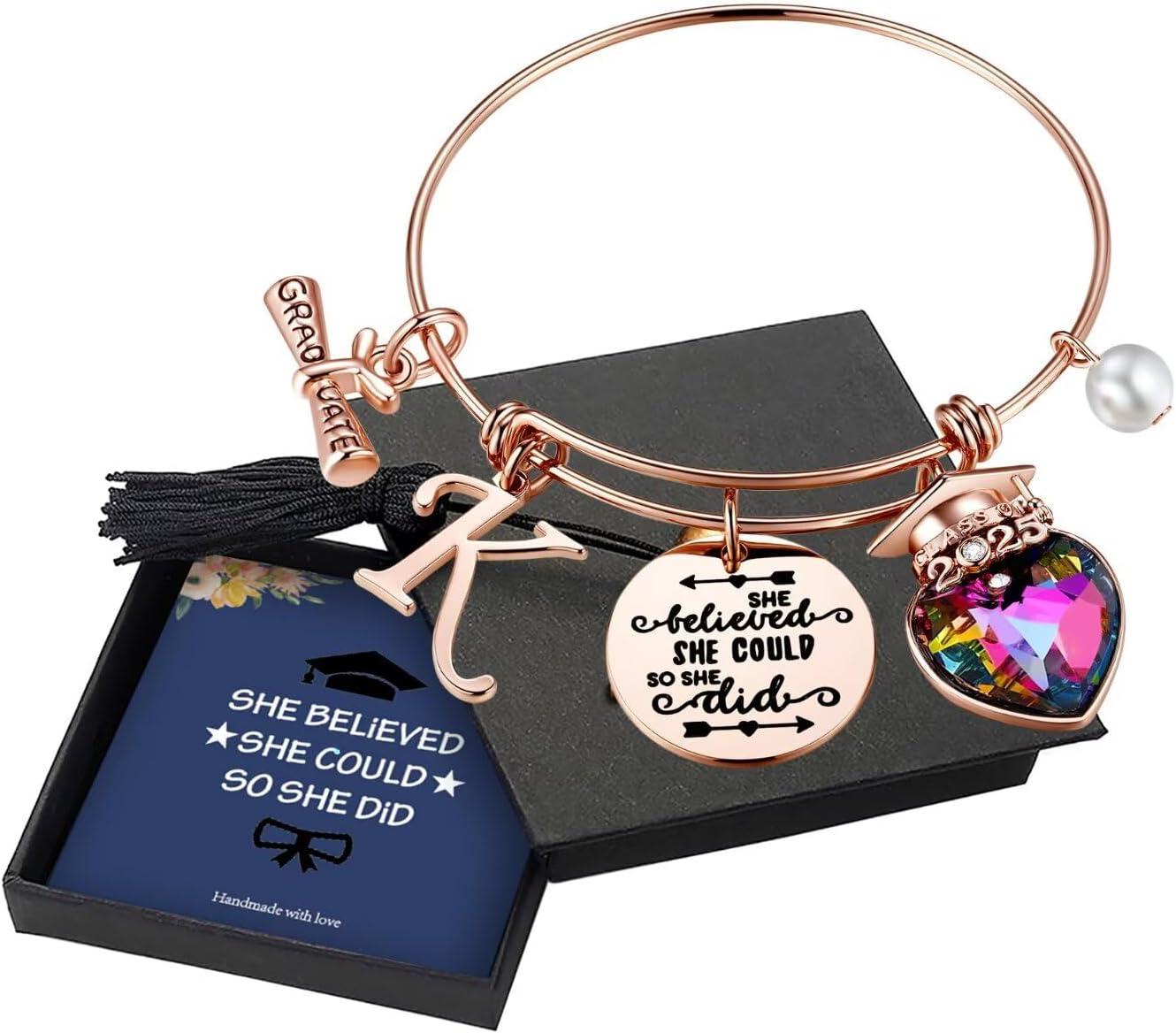imageYoosteel 2026 Graduation Gifts for Her Bracelets Engraved Inspirational Initial Charm Bracelets She Believed She Could Bracelet College Graduation Gifts for Her Women Daughter14K Rose GoldPlated