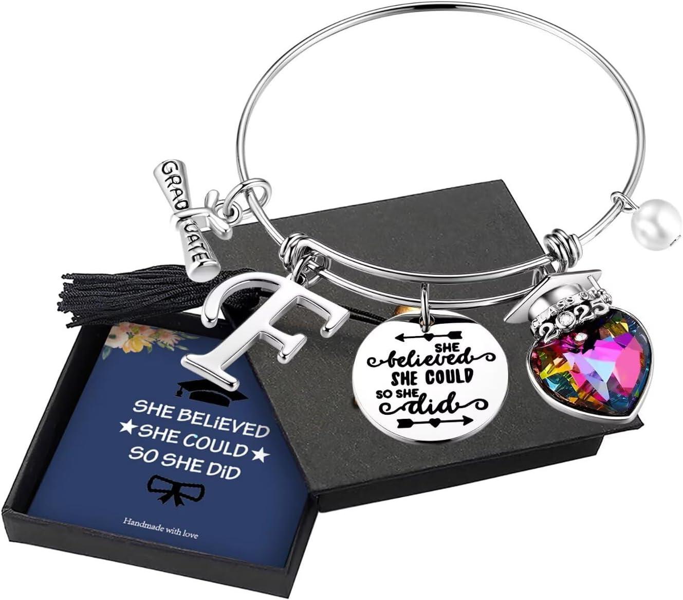 imageYoosteel 2026 Graduation Gifts for Her Bracelets Engraved Inspirational Initial Charm Bracelets She Believed She Could Bracelet College Graduation Gifts for Her Women Daughter14K White GoldPlated