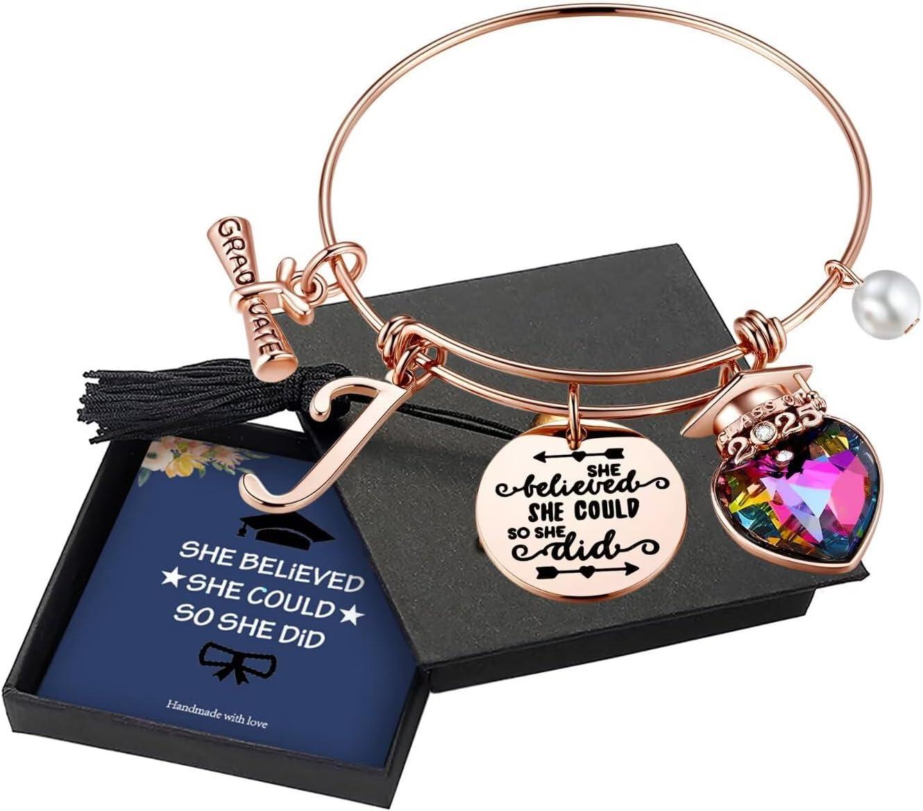 imageYoosteel 2026 Graduation Gifts for Her Bracelets Engraved Inspirational Initial Charm Bracelets She Believed She Could Bracelet College Graduation Gifts for Her Women Daughter14K Rose GoldPlated