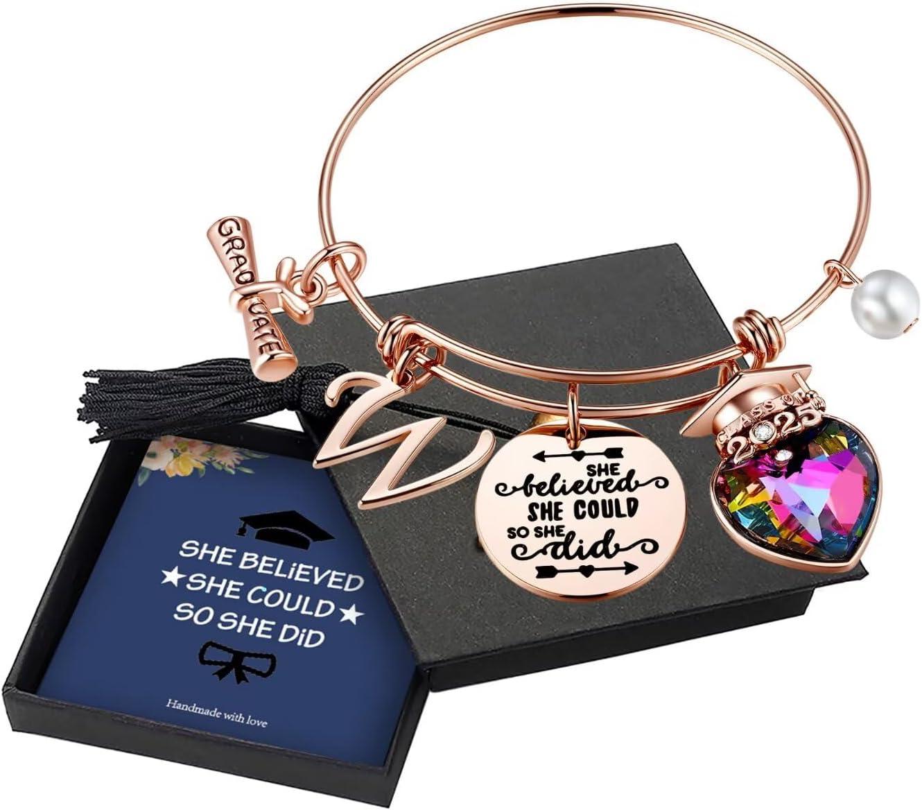 imageYoosteel 2026 Graduation Gifts for Her Bracelets Engraved Inspirational Initial Charm Bracelets She Believed She Could Bracelet College Graduation Gifts for Her Women Daughter14K Rose GoldPlated
