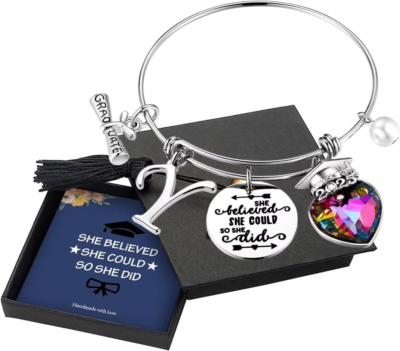 imageYoosteel 2026 Graduation Gifts for Her Bracelets Engraved Inspirational Initial Charm Bracelets She Believed She Could Bracelet College Graduation Gifts for Her Women Daughter14K White GoldPlated
