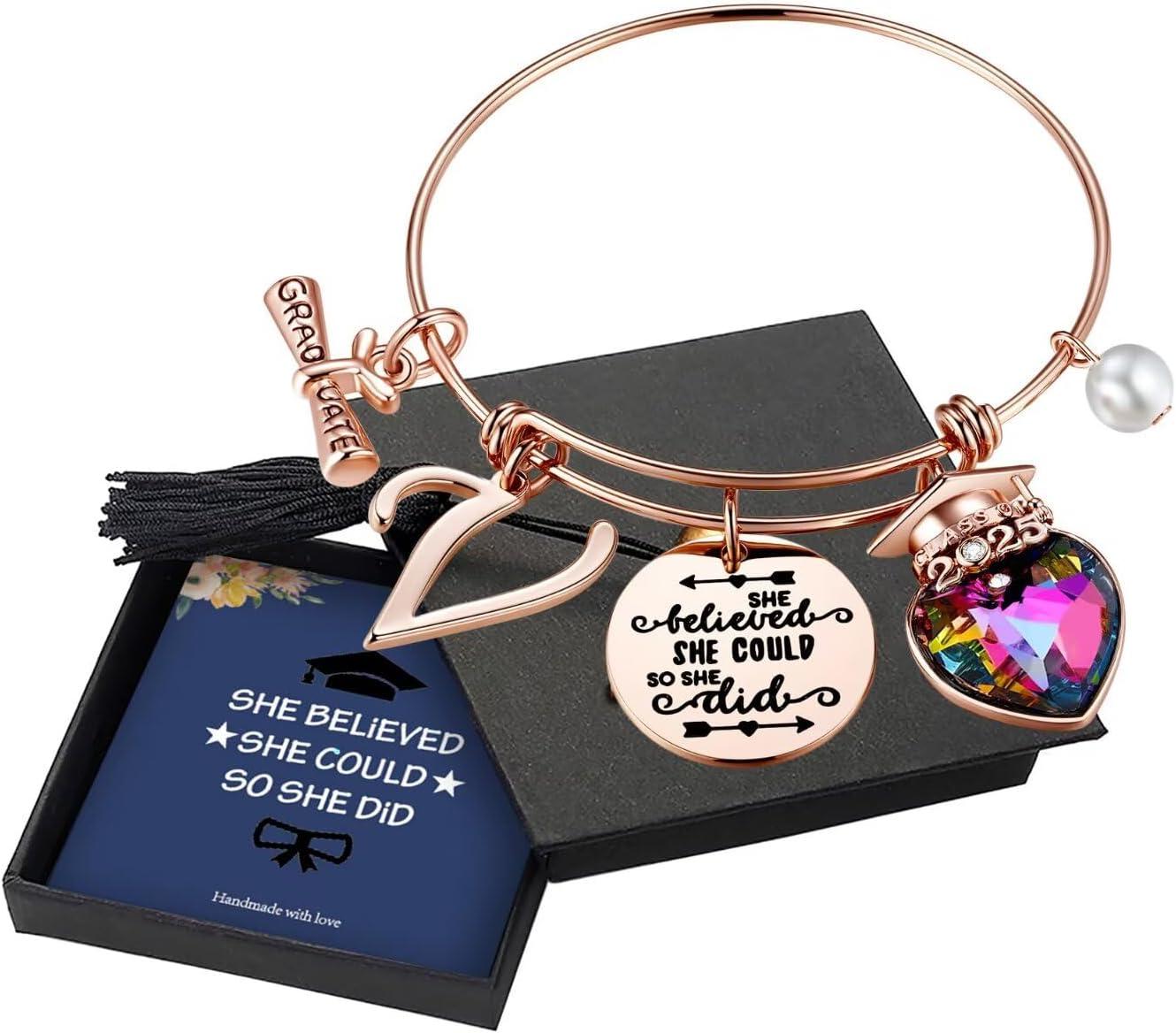 imageYoosteel 2026 Graduation Gifts for Her Bracelets Engraved Inspirational Initial Charm Bracelets She Believed She Could Bracelet College Graduation Gifts for Her Women Daughter14K Rose GoldPlated