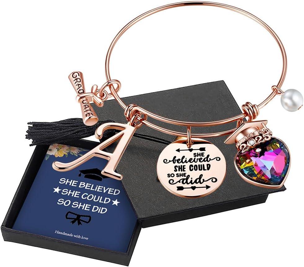 imageYoosteel 2026 Graduation Gifts for Her Bracelets Engraved Inspirational Initial Charm Bracelets She Believed She Could Bracelet College Graduation Gifts for Her Women Daughter14K Rose GoldPlated